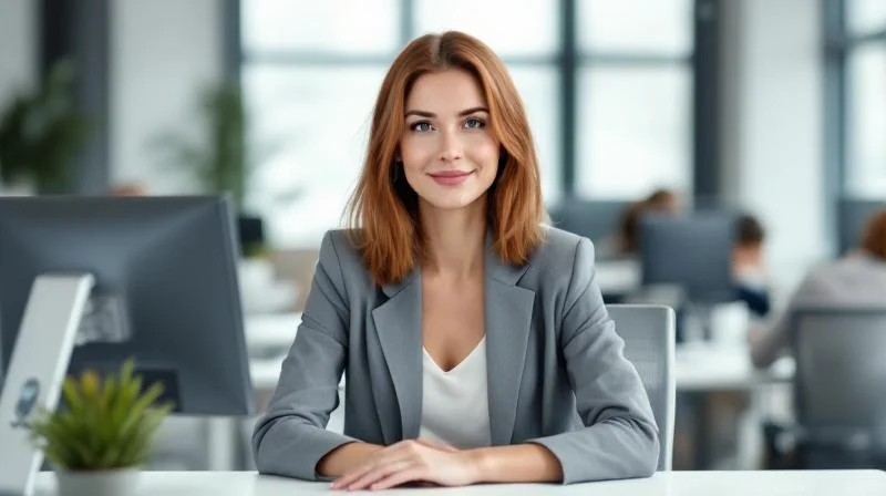 Frau arbeitet fokussiert an einem Laptop in einem modernen Buero in Ratingen nahe Duesseldorf